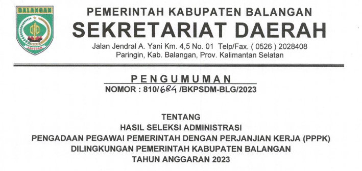Hasil Seleksi Administrasi (Pra Sanggah) PPPK 2023