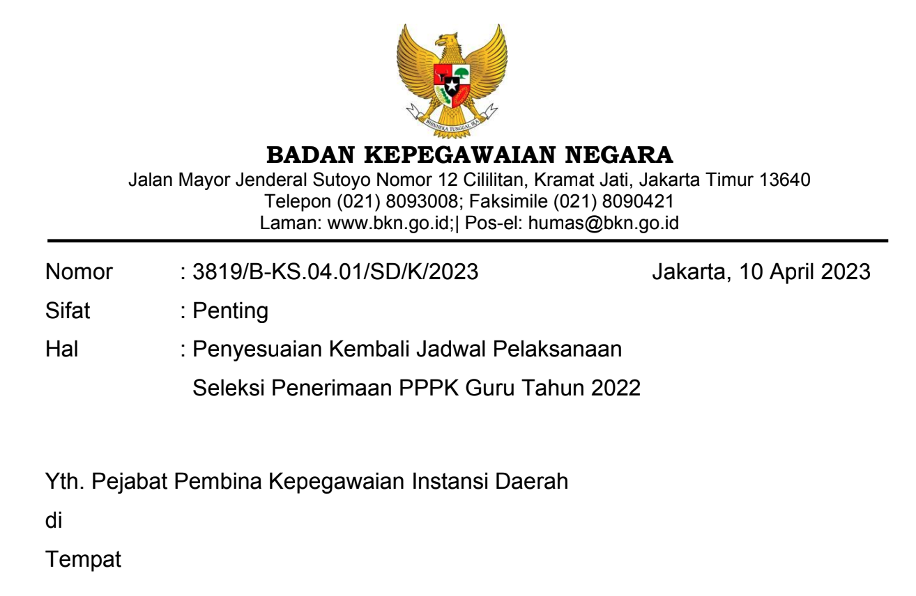Penyesuaian Kembali Jadwal Pelaksanaan Seleksi Penerimaan PPPK Guru
