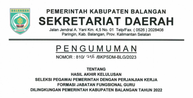 Pengumuman Hasil Akhir PPPK Guru Tahun 2022