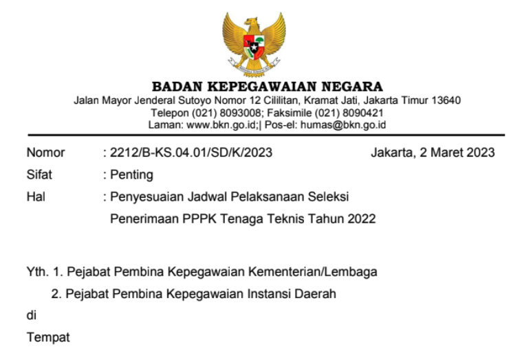 Penyesuaian Jadwal Pelaksanaan Seleksi Penerimaan PPPK Tenaga Teknis