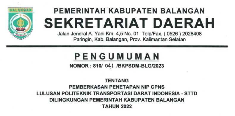 Pengumuman Pemberkasan CPNS PTDI STTD Tahun 2022